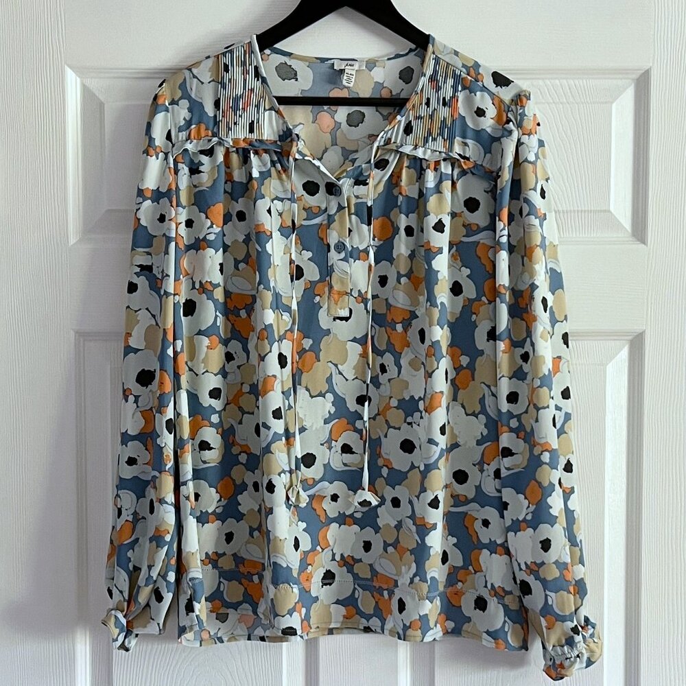 Joie blue floral long sleeve casual peasant top blouse size XL